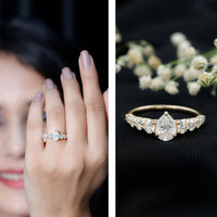 Rosec Jewels Perfect Pear Moissanite Engagement Ring featuring a pear-shaped gemstone and elegant band.