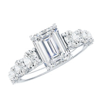 1.8 Carat Emerald Cut Moissanite Side Stone Engagement Ring with Certificate