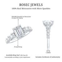 1.8 Carat Emerald Cut Moissanite Side Stone Engagement Ring with Certificate