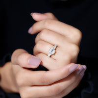 1.8 Carat Emerald Cut Moissanite Side Stone Engagement Ring with Certificate