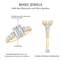 1.8 Carat Emerald Cut Moissanite Side Stone Engagement Ring with Certificate