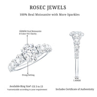 Oval cut moissanite side stone engagement ring with a 1.2 carat center, showcasing elegant design and sparkling gemstones.