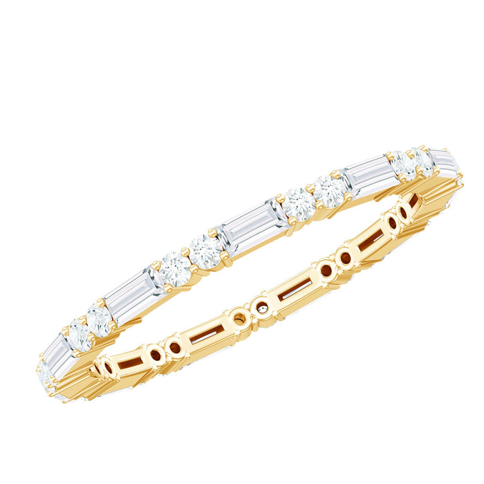 Rosec Jewels certified moissanite stackable enhancer ring with sparkling gemstones and intricate band design.