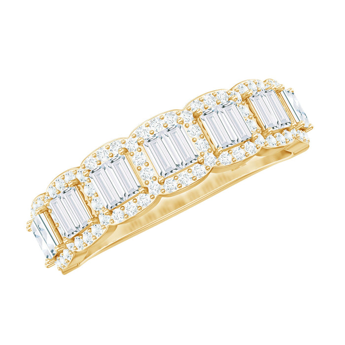 Rosec Jewels Designer Baguette Moissanite Half Eternity Band Ring with sparkling rectangular stones on a sleek gold band
