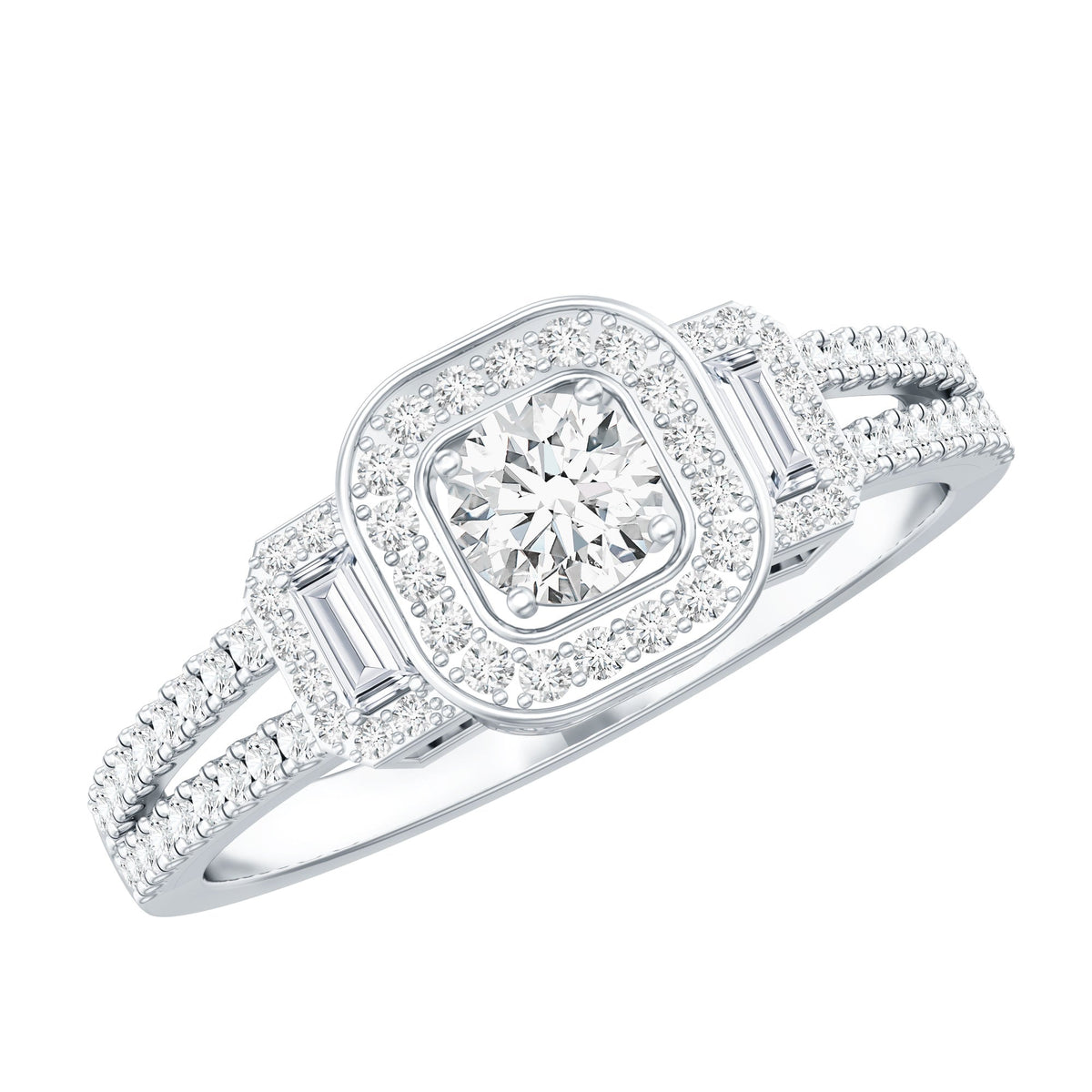 Vintage-inspired certified moissanite engagement ring with intricate metalwork and sparkling center stone, crafted by Rosec Jewels.