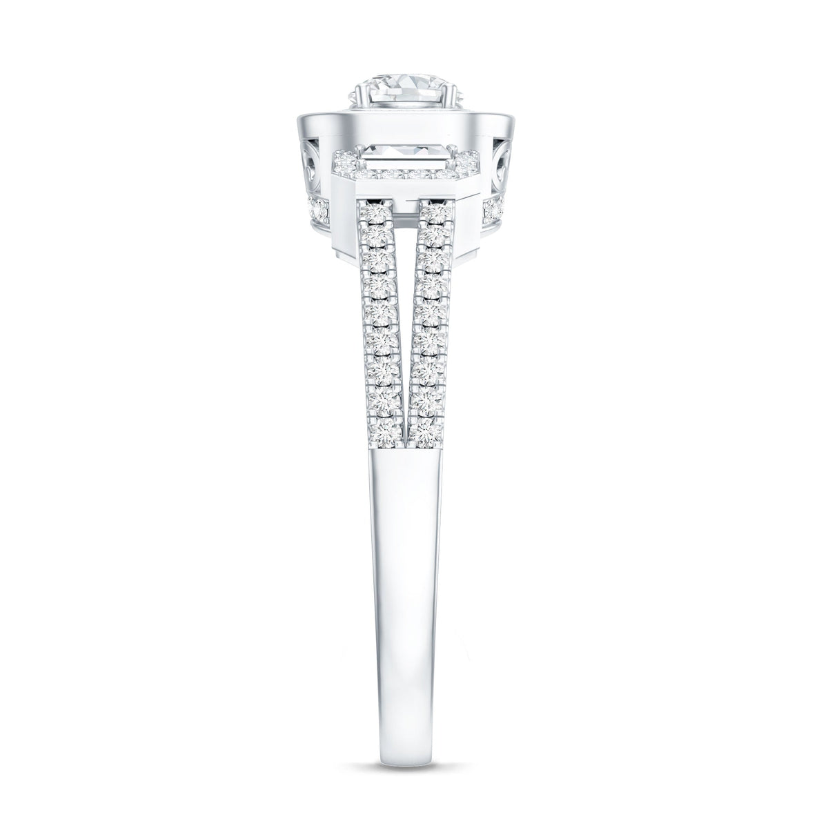 Vintage-inspired moissanite engagement ring by Rosec Jewels featuring intricate design and sparkling center stone.