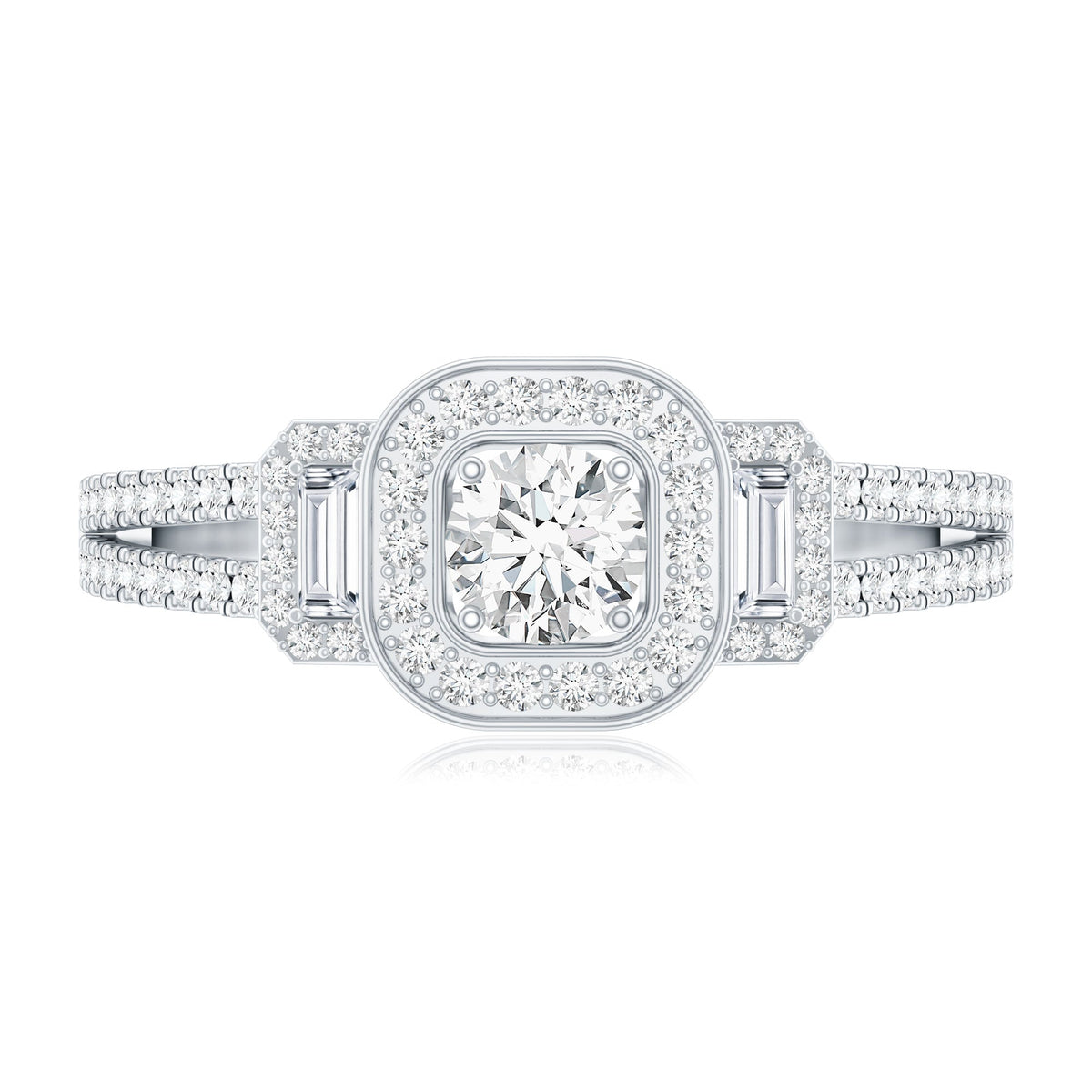 Vintage-inspired moissanite engagement ring by Rosec Jewels featuring intricate detailing and a sparkling central stone.