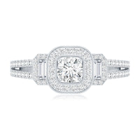 Vintage-inspired moissanite engagement ring by Rosec Jewels featuring intricate detailing and a sparkling central stone.