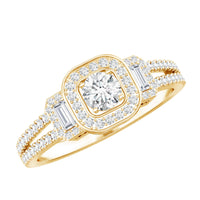 Vintage-inspired Moissanite engagement ring by Rosec Jewels featuring a sparkling center stone and intricate metal detailing.