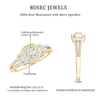 Vintage-inspired moissanite engagement ring by Rosec Jewels featuring a sparkling central stone and intricate metal detailing.