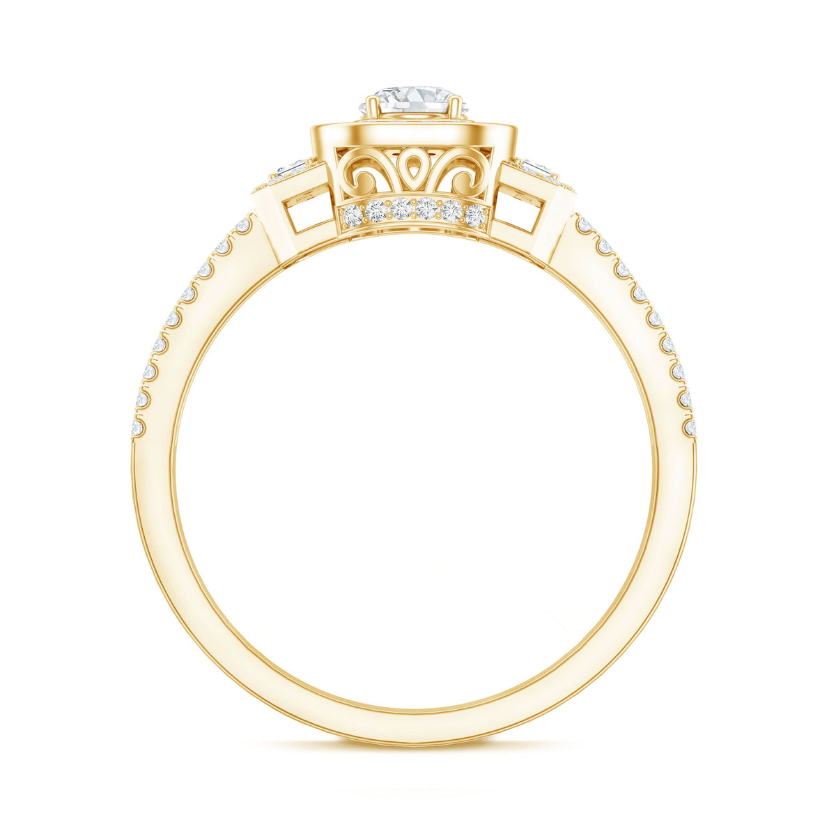 Vintage-inspired certified moissanite engagement ring by Rosec Jewels featuring intricate design and sparkling gemstone.