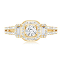 Vintage-inspired moissanite engagement ring with intricate detailing and a central sparkling moissanite stone, crafted by Rosec Jewels.