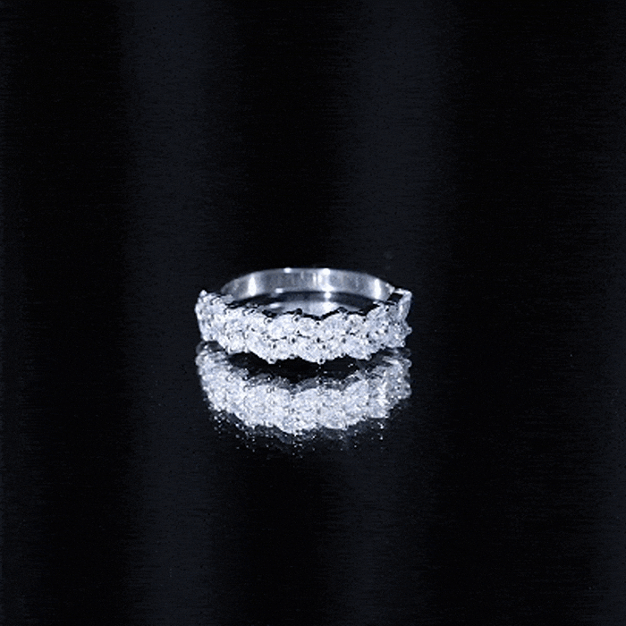 Certified Moissanite Cluster Eternity Band ring featuring sparkling moissanite stones in a continuous circle design.