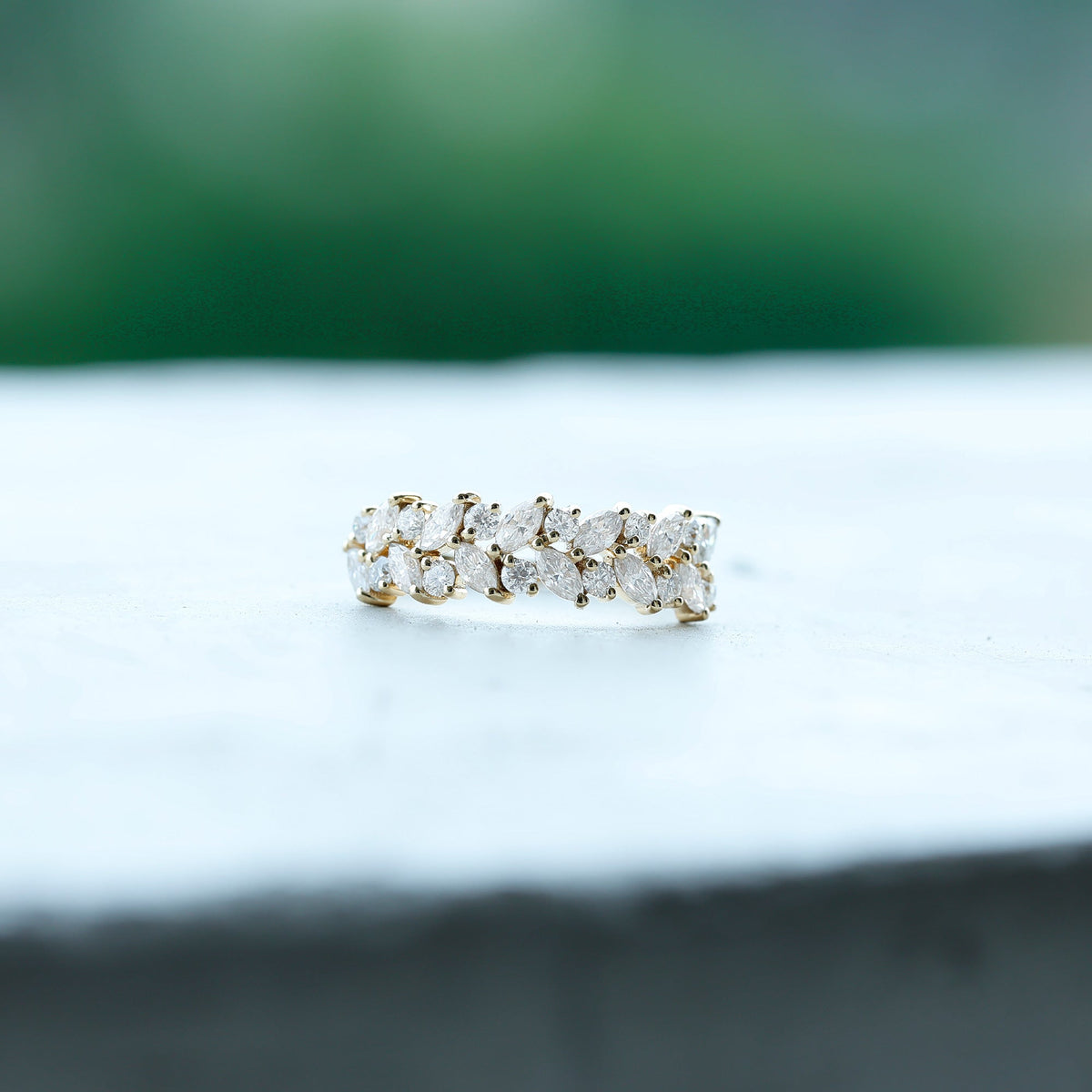 Certified Moissanite Cluster Eternity Band ring with sparkling gemstones set in a continuous circle, from Rosec Jewels.