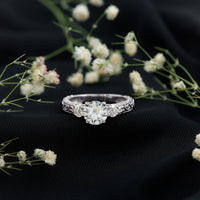 Vintage Style Moissanite 3 Stone Engagement Ring for Women