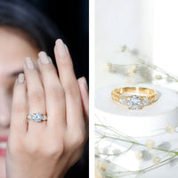 Vintage Style Moissanite 3 Stone Engagement Ring for Women