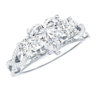 1.5 Carat Heart Moissanite 3 Stone Engagement Ring in Crossover Band