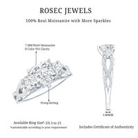 1.5 Carat Heart Moissanite 3 Stone Engagement Ring in Crossover Band