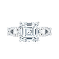 Asscher Cut Certified Moissanite Vintage Looking Engagement Ring