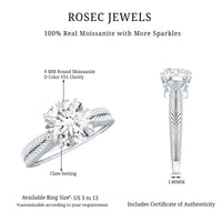 Claw Set Round Moissanite Engraved Engagement Ring