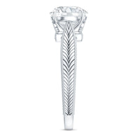 Claw Set Round Moissanite Engraved Engagement Ring