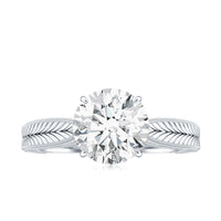 Claw Set Round Moissanite Engraved Engagement Ring
