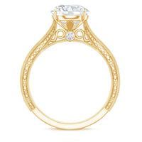 Claw Set Round Moissanite Engraved Engagement Ring