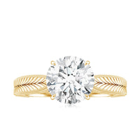 Claw Set Round Moissanite Engraved Engagement Ring