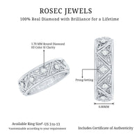 Vintage style diamond wedding band ring by Rosec Jewels featuring delicate design and sparkling diamonds on a gold band.