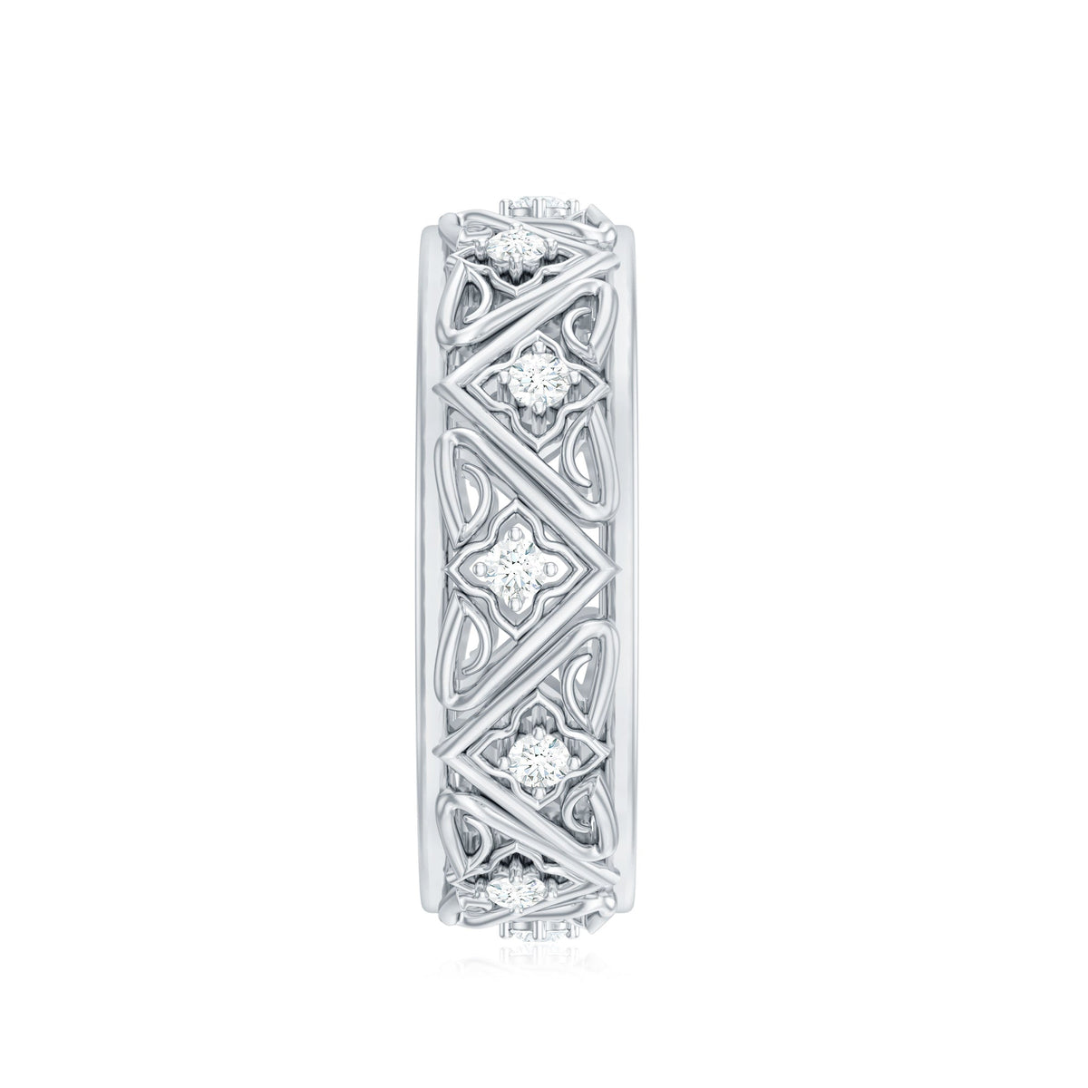 Vintage style diamond wedding band ring from Rosec Jewels featuring a classic design with sparkling diamonds and intricate detailing.