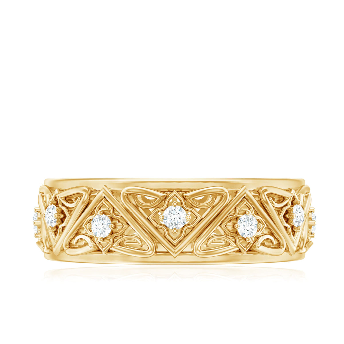 Vintage style diamond wedding band ring from Rosec Jewels, featuring intricate design and sparkling diamonds.