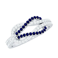 Natural Blue Sapphire Diamond Interlock Ring for Women