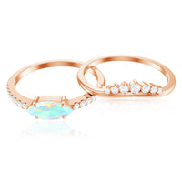 Natural Ethiopian rainbow opal diamond engagement and wedding ring set by Rosec Jewels, featuring vibrant rainbow hues and elegant design.