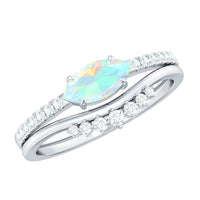 Natural Ethiopian Rainbow Opal and diamond engagement and wedding ring set by Rosec Jewels, showcasing colorful opals and sparkling diamonds.