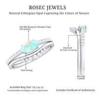 Natural Ethiopian rainbow opal and diamond engagement and wedding ring set by Rosec Jewels, showcasing colorful gemstones and elegant design.