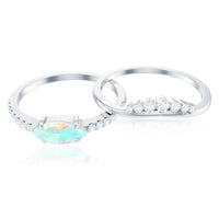 Natural Ethiopian rainbow opal diamond engagement and wedding ring set by Rosec Jewels, featuring colorful opals and sparkling diamonds.
