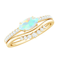 Natural Ethiopian Rainbow Opal diamond engagement and wedding band set by Rosec Jewels, featuring colorful opals and sparkling diamonds.