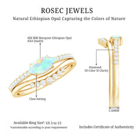 Natural Ethiopian rainbow opal and diamond East West engagement and wedding band set by Rosec Jewels, showcasing vibrant stones and elegant design.