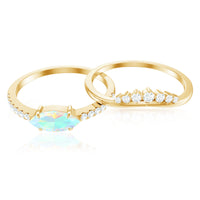 Natural Ethiopian Rainbow Opal diamond engagement and wedding ring set by Rosec Jewels, featuring colorful rainbow opals and sparkling diamonds.