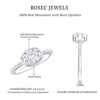 Moissanite east-west engagement ring in bezel setting with rose gold band, designed by Rosec Jewels.