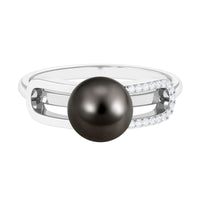 Rosec Jewels split shank Tahitian pearl solitaire engagement ring with diamond accent, showcasing the elegant ring design.