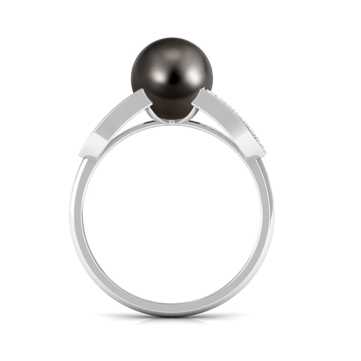 Tahitian pearl solitaire engagement ring with split shank design and diamond accents by Rosec Jewels