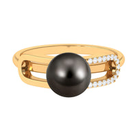 Tahitian pearl solitaire engagement ring with split shank design and diamond accents by Rosec Jewels, showcasing the elegant ring setting.