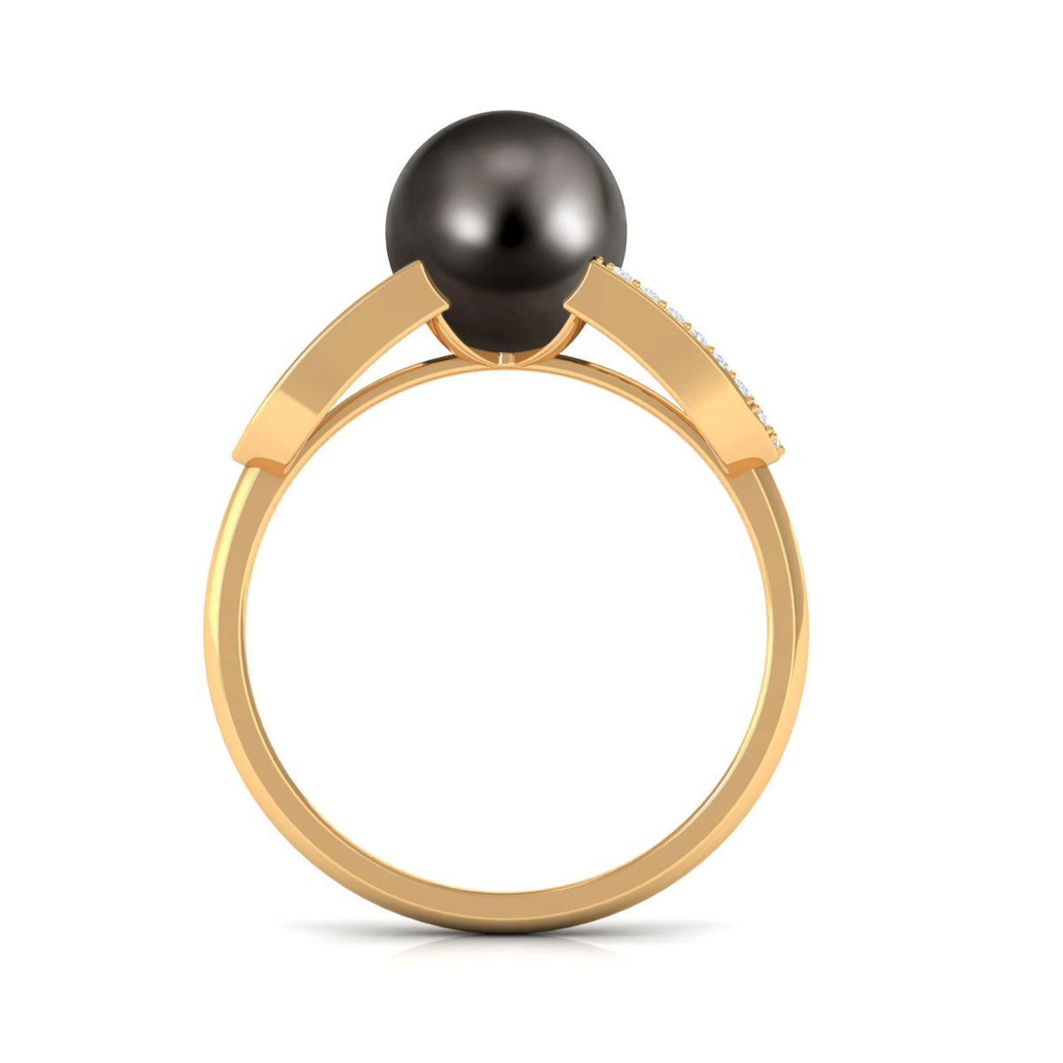 Rosec Jewels Tahitian Pearl Solitaire Engagement Ring with split shank and diamond accents, featuring a lustrous black Tahitian pearl.