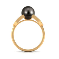 Rosec Jewels Tahitian Pearl Solitaire Engagement Ring with split shank and diamond accents, featuring a lustrous black Tahitian pearl.