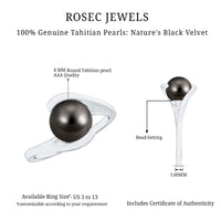Tahitian black pearl solitaire bypass engagement ring by Rosec Jewels featuring a large black pearl on a sleek gold band.