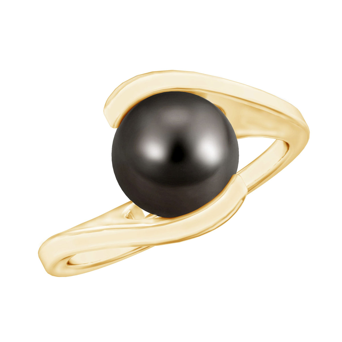 Tahitian black pearl solitaire bypass engagement ring by Rosec Jewels featuring a single lustrous black pearl and sleek silver band.