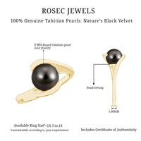 Tahitian black pearl solitaire bypass engagement ring from Rosec Jewels featuring a lustrous black pearl and elegant bypass design.
