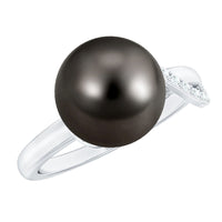 Tahitian pearl solitaire engagement ring with diamond accents by Rosec Jewels, showcasing a large black pearl and elegant band.