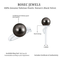 8-carat Tahitian pearl solitaire engagement ring with diamond accents, featuring a Rosec Jewels gold band and elegant design.